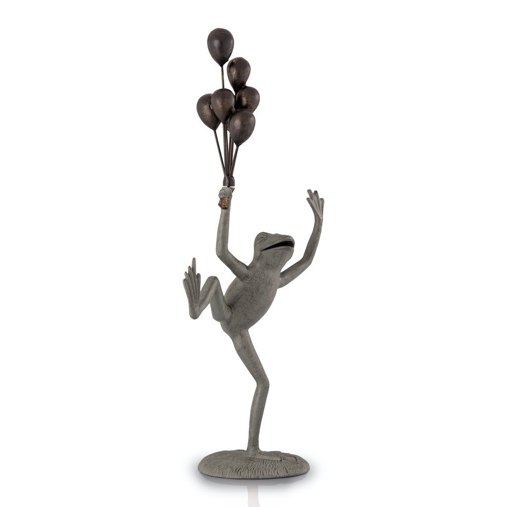 SPI Adorable Aluminum Frog Sculpture Holding a Bunch of Balloons for Garden