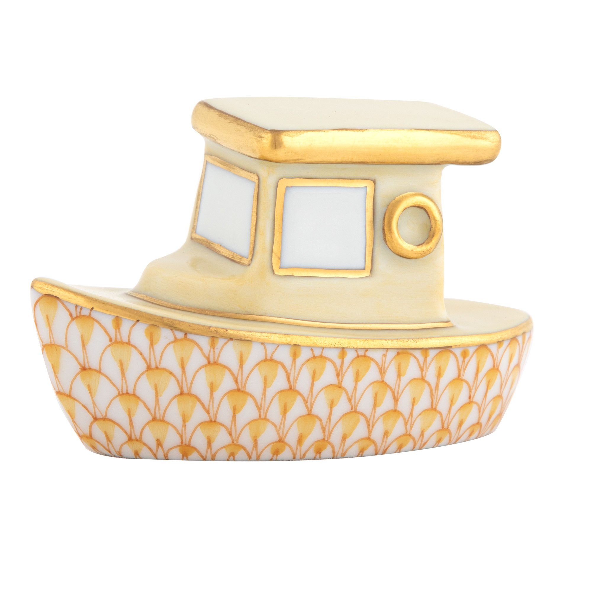 Exquisite Handmade Herend Porcelain Tug Boat Figurine for Collectors