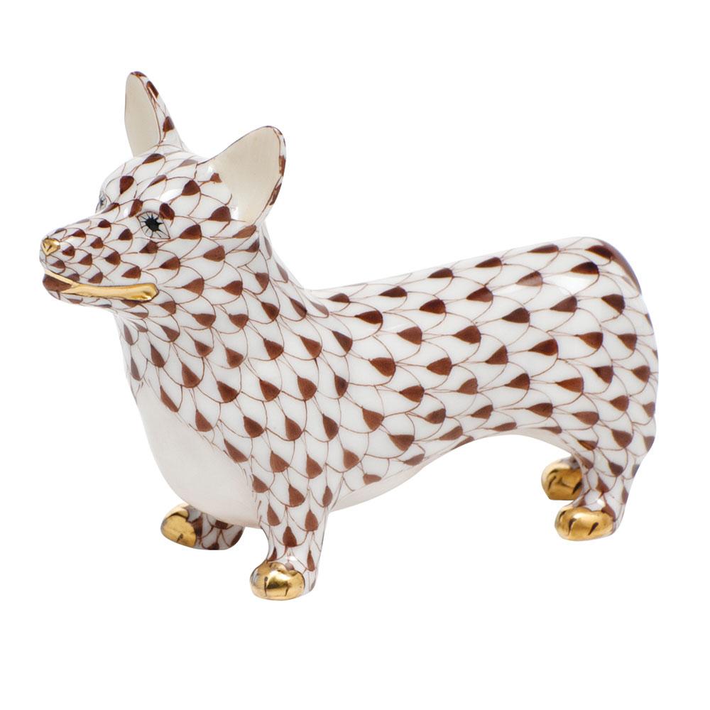 Handmade and Hand - painted Herend Corgi Porcelain Figurine