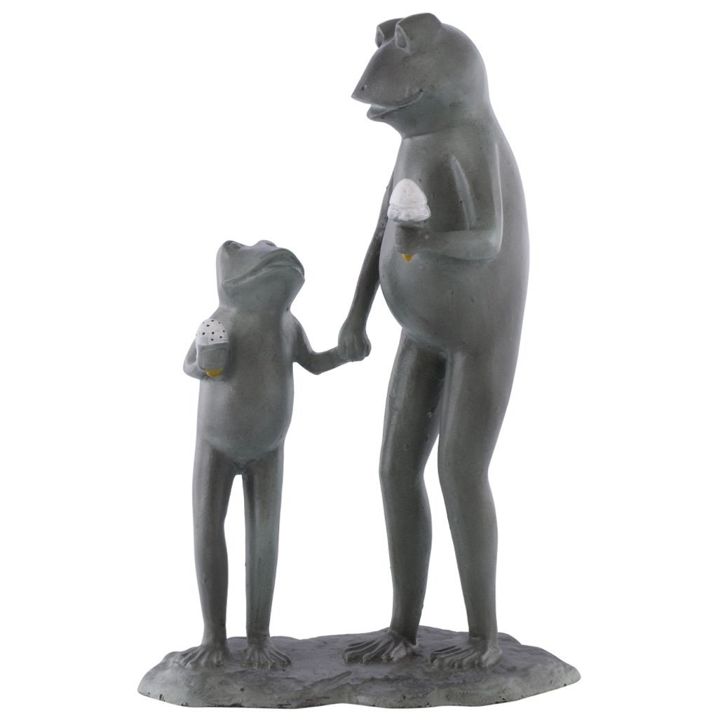 Adorable SPI Aluminum Hand - Cast Garden Frog Sculpture of Parent and Child Eating Ice - Cream