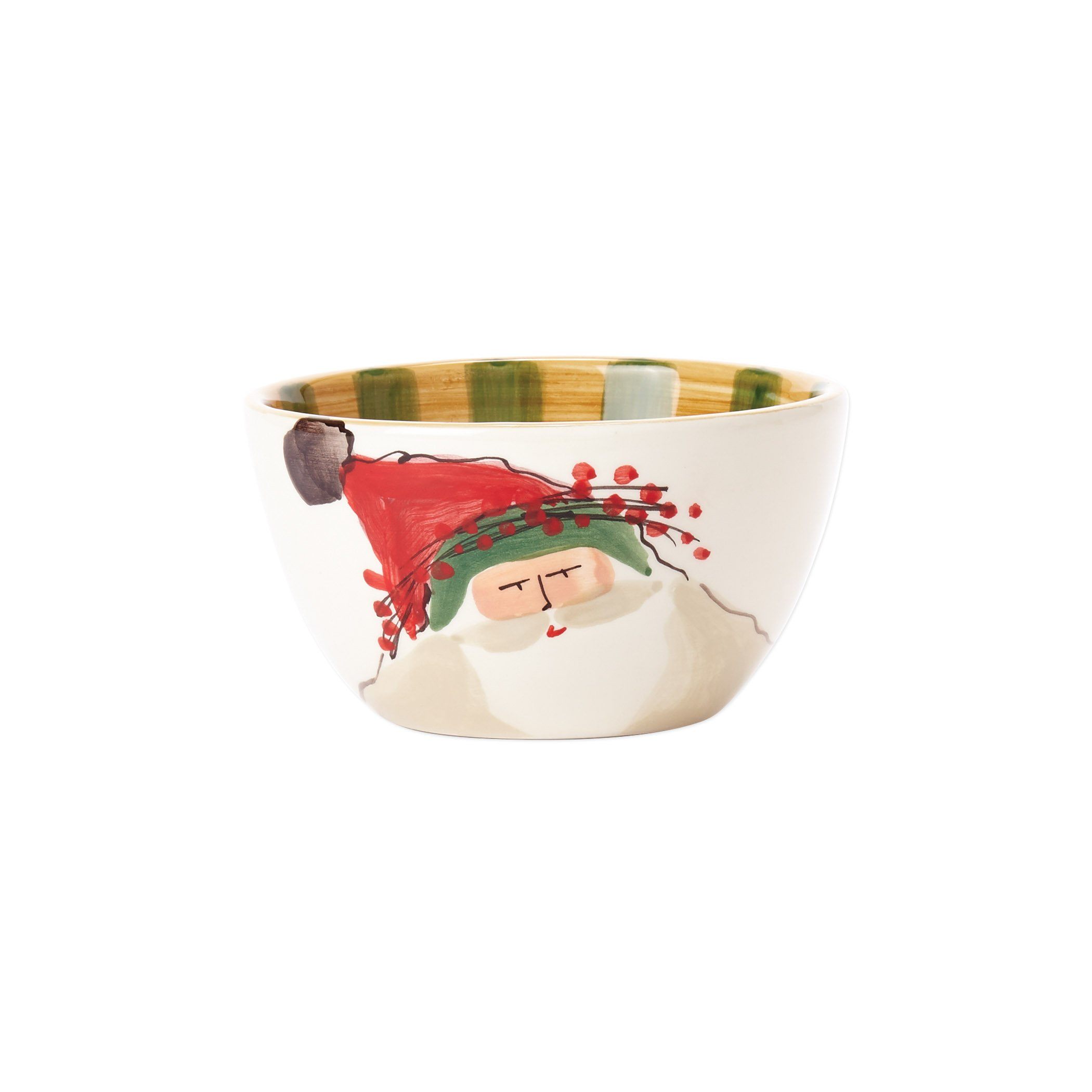 Vietri Hand - crafted Old St. Nick Cereal Bowl with Green - Trimmed Hat