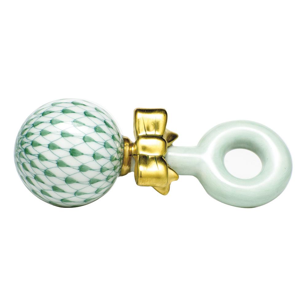 Handmade Herend Porcelain Baby Rattle with Traditional Fishnet Pattern