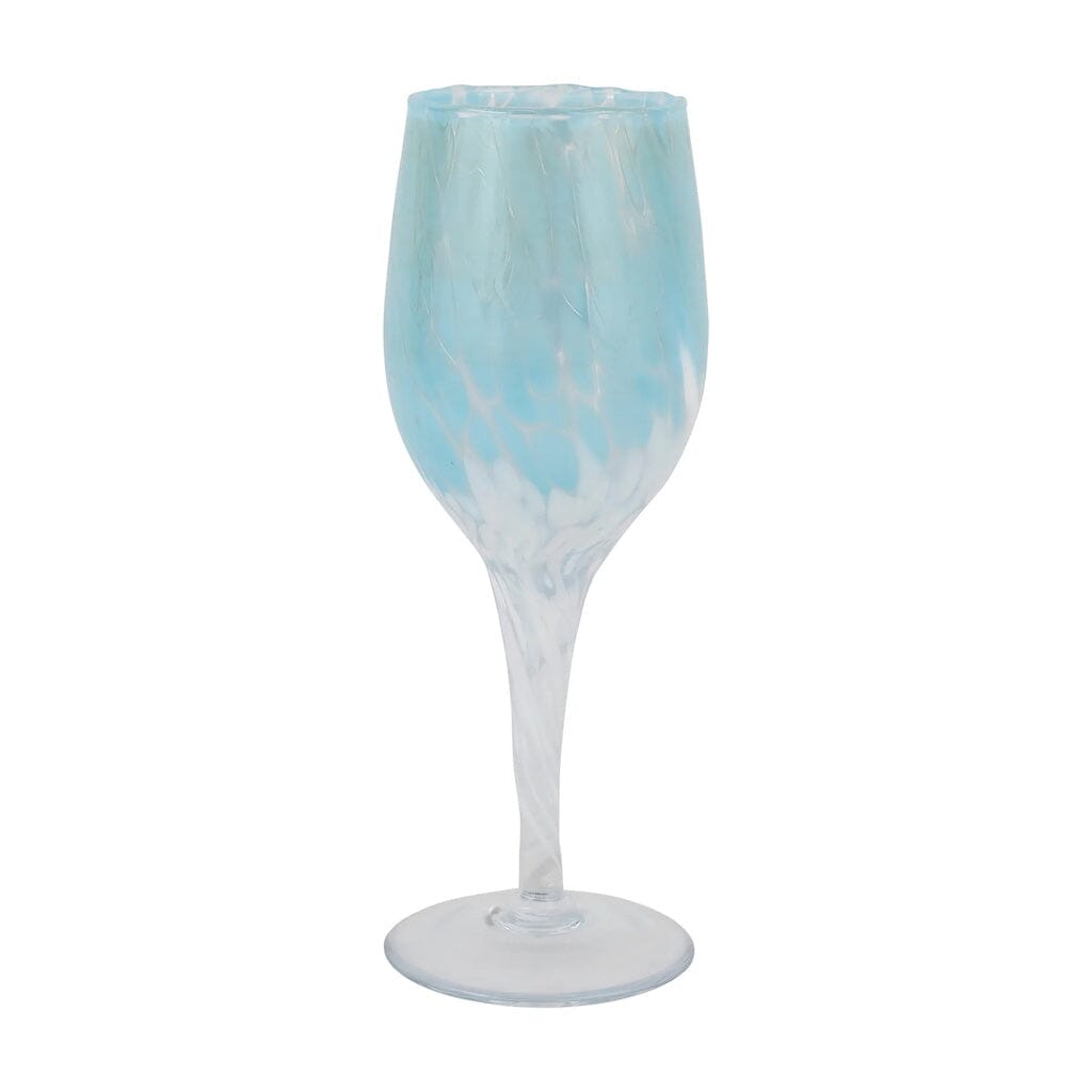 Vietri Light Blue and White Nuvola Mouth - Blown Wine Glass