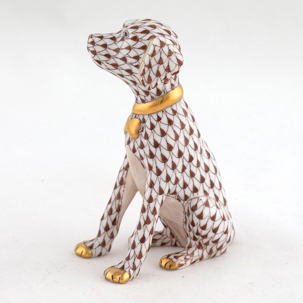 Herend Handmade Young Golden Retriever Puppy Porcelain Figurine for Dog Lovers