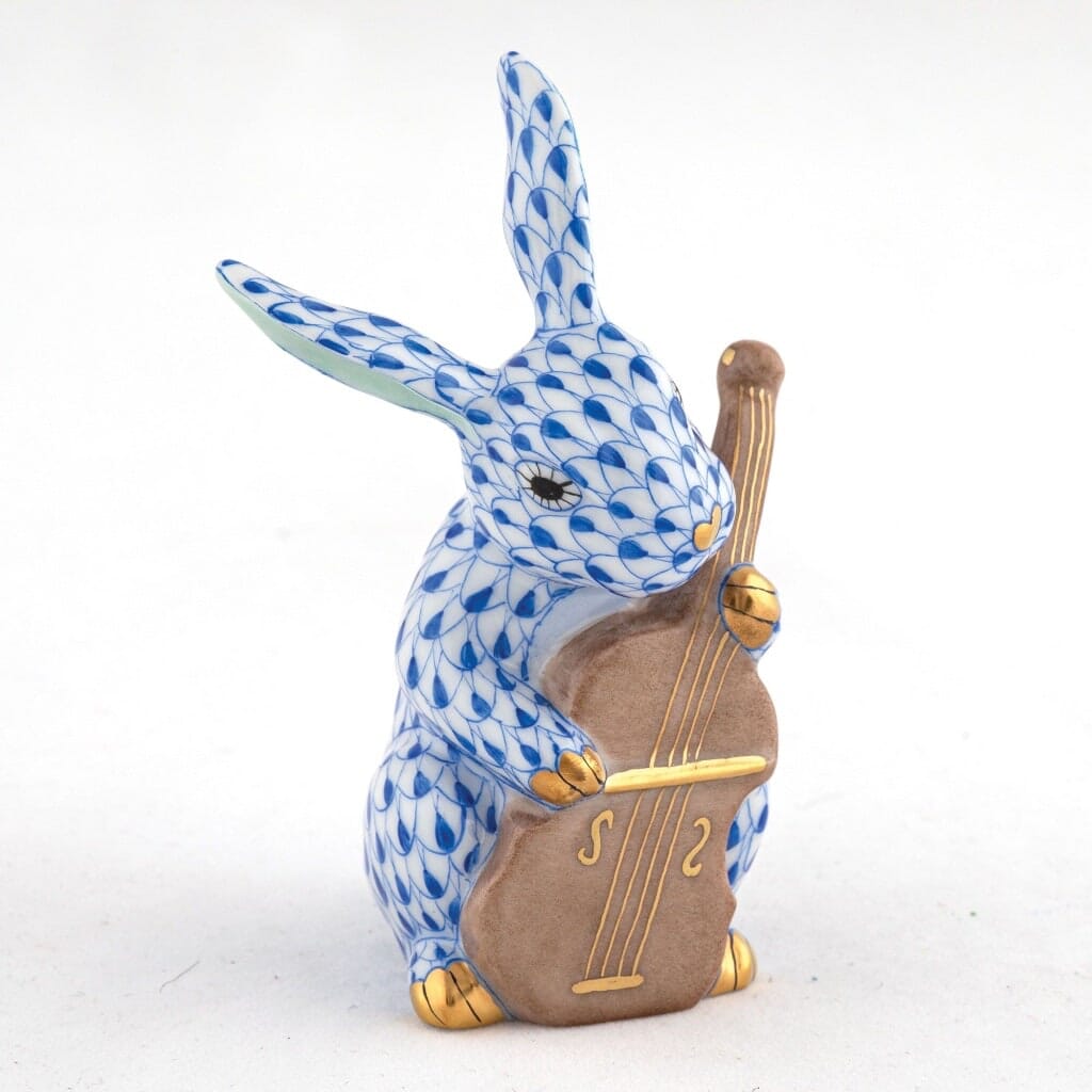 Herend Handmade Porcelain Cello Bunny Figurine for Charming Decor
