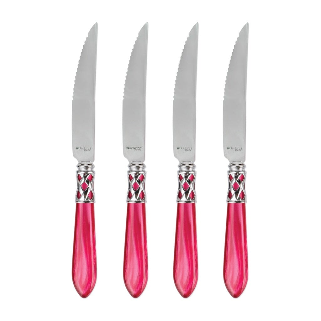 Vietri Aladdin Set of 4 High - Glossy Chrome Finish Steak Knives for Sophisticated Dining