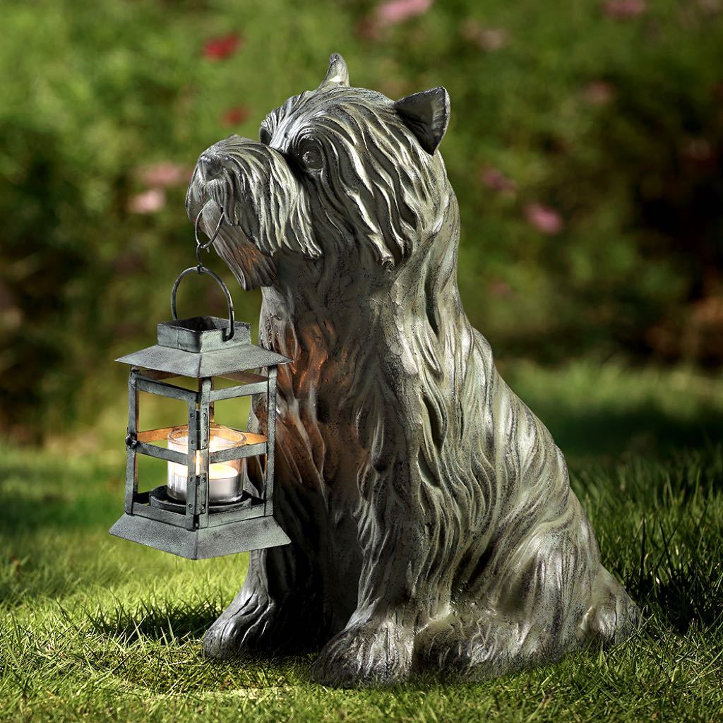 SPI Decorative Garden Lantern Sculpture Featuring a Patient Pooch