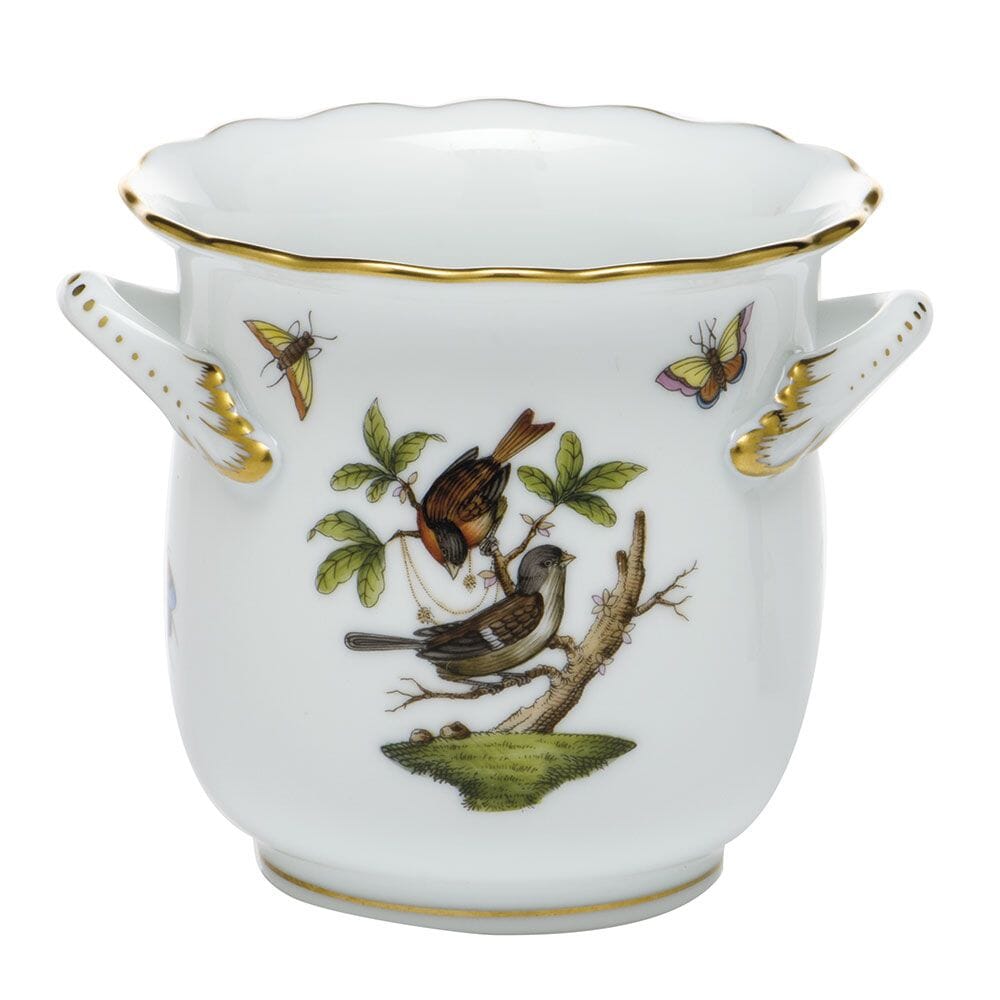 Herend Handmade Mini Cachepot with Handles and Rothschild Bird Designs