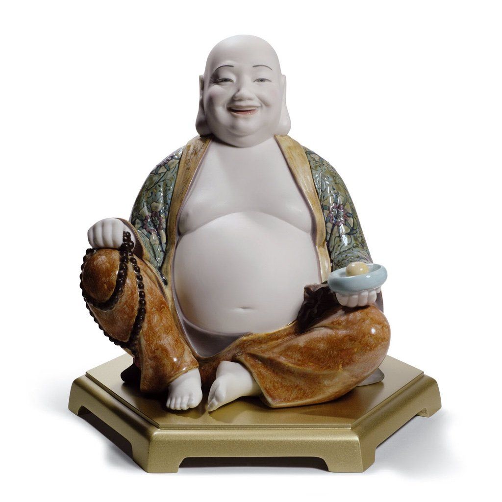 Exquisite Handmade Lladro Porcelain Happy Buddha Figurine from Spain