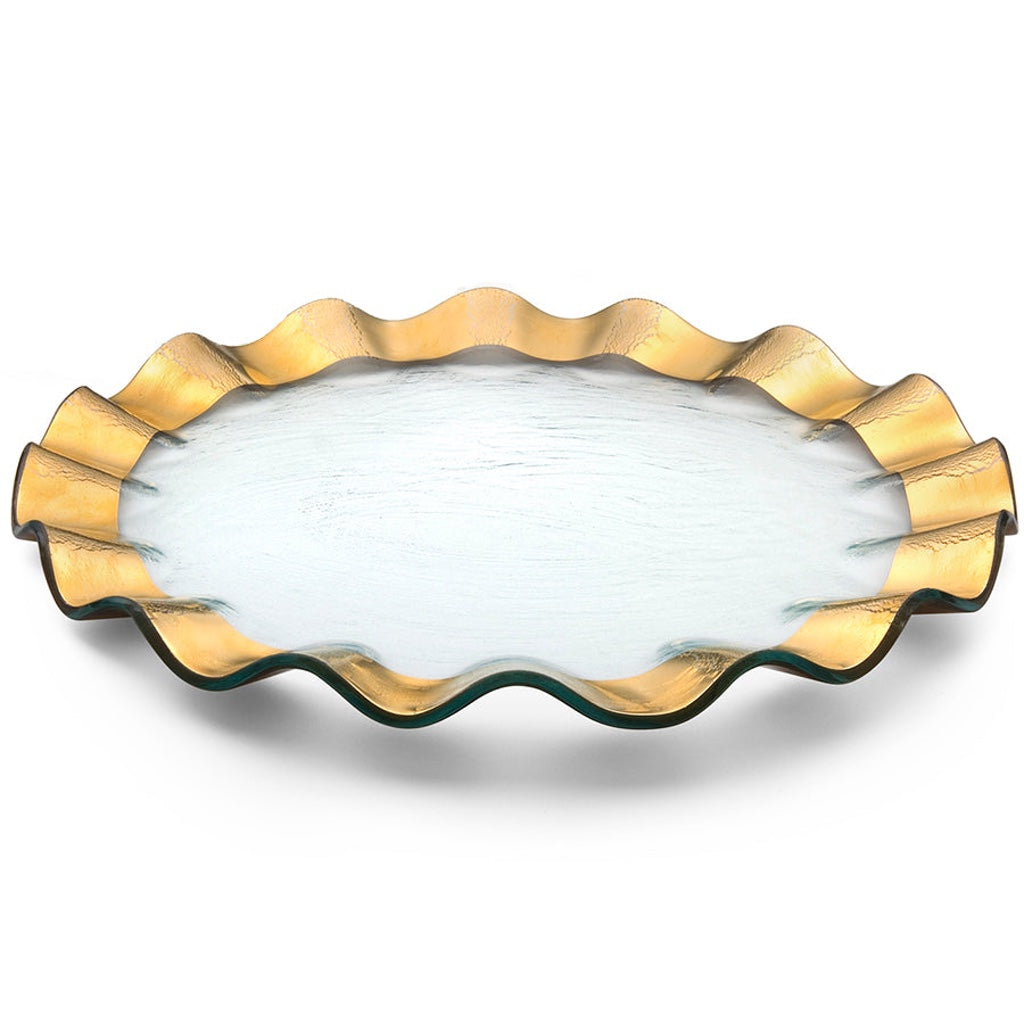 Annieglass Handmade Ruffled Buffet Plate with Precious Metal Trim - 13 Inches