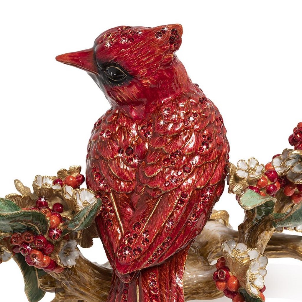 Exquisite Jay Strongwater Hand - Enameled Red Cardinal on Flower Branch Figurine