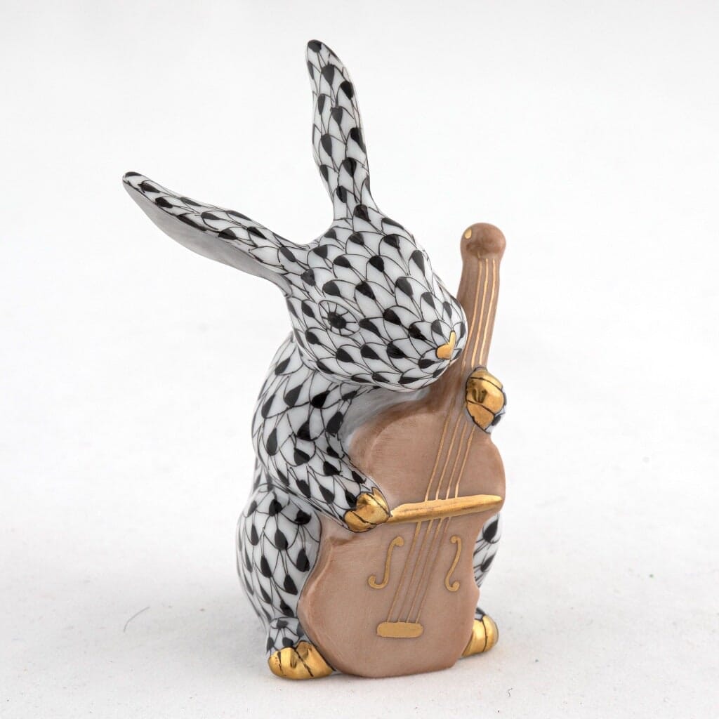 Herend Handmade Porcelain Cello Bunny Figurine for Charming Decor