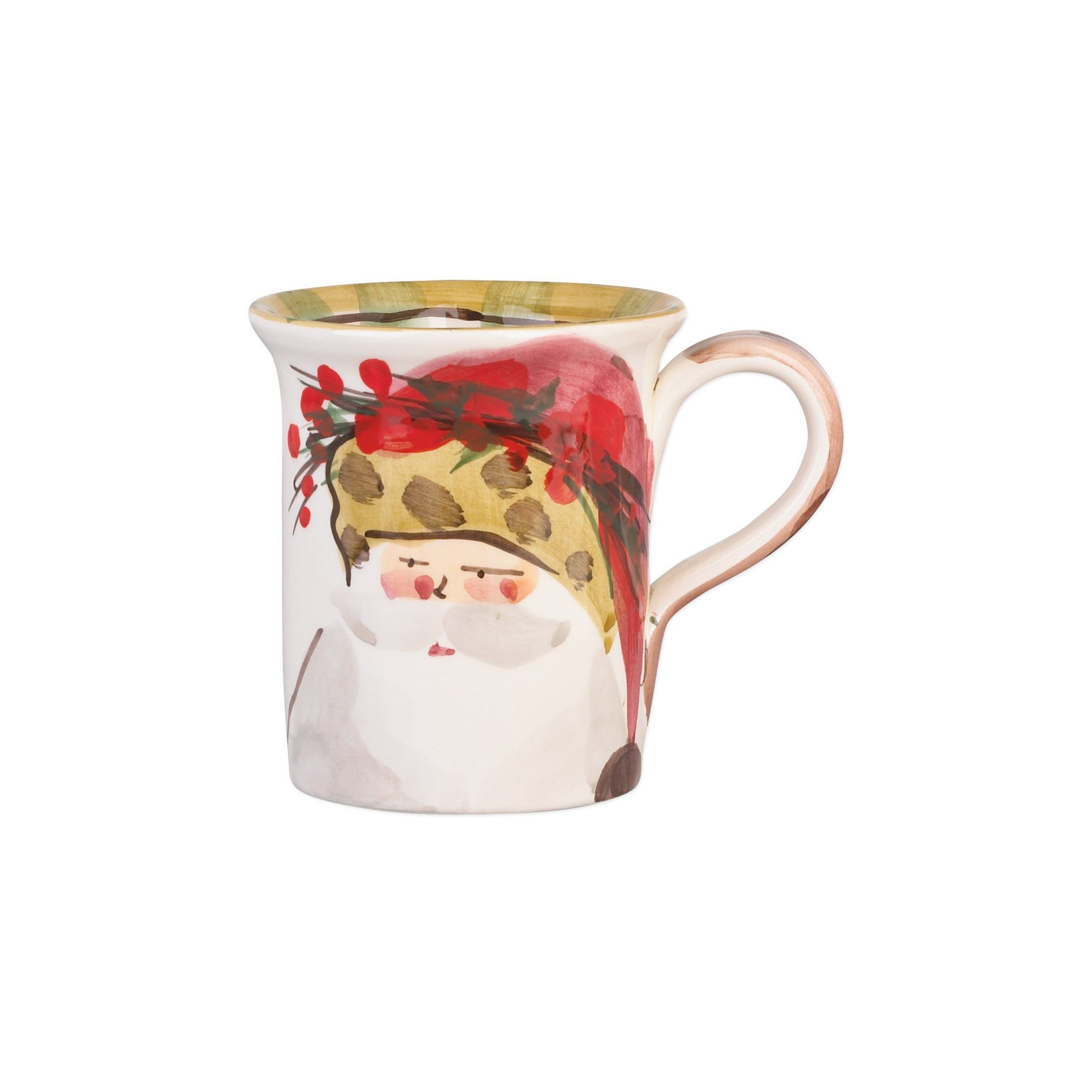 Vietri Assorted Set of 4 Old St. Nick Themed Ceramic Mugs for Holiday Use