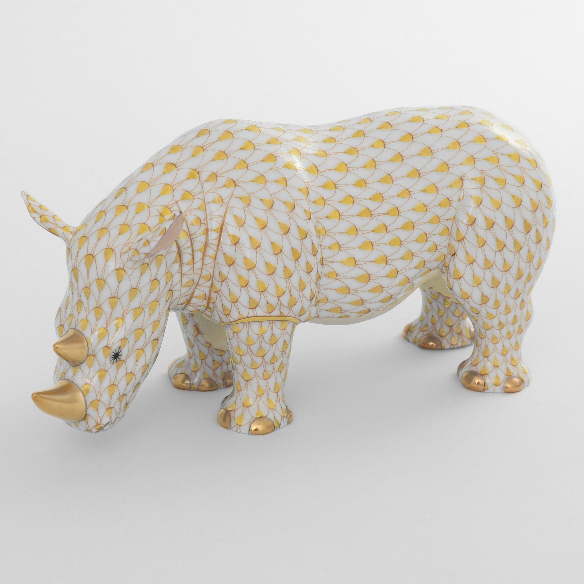 Exquisite Handmade Herend Standing Rhinoceros Porcelain Figurine
