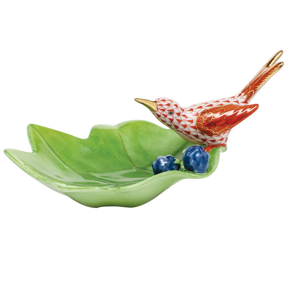 Exquisite Hand - painted Herend Hummingbird on Leaf Porcelain Figurine