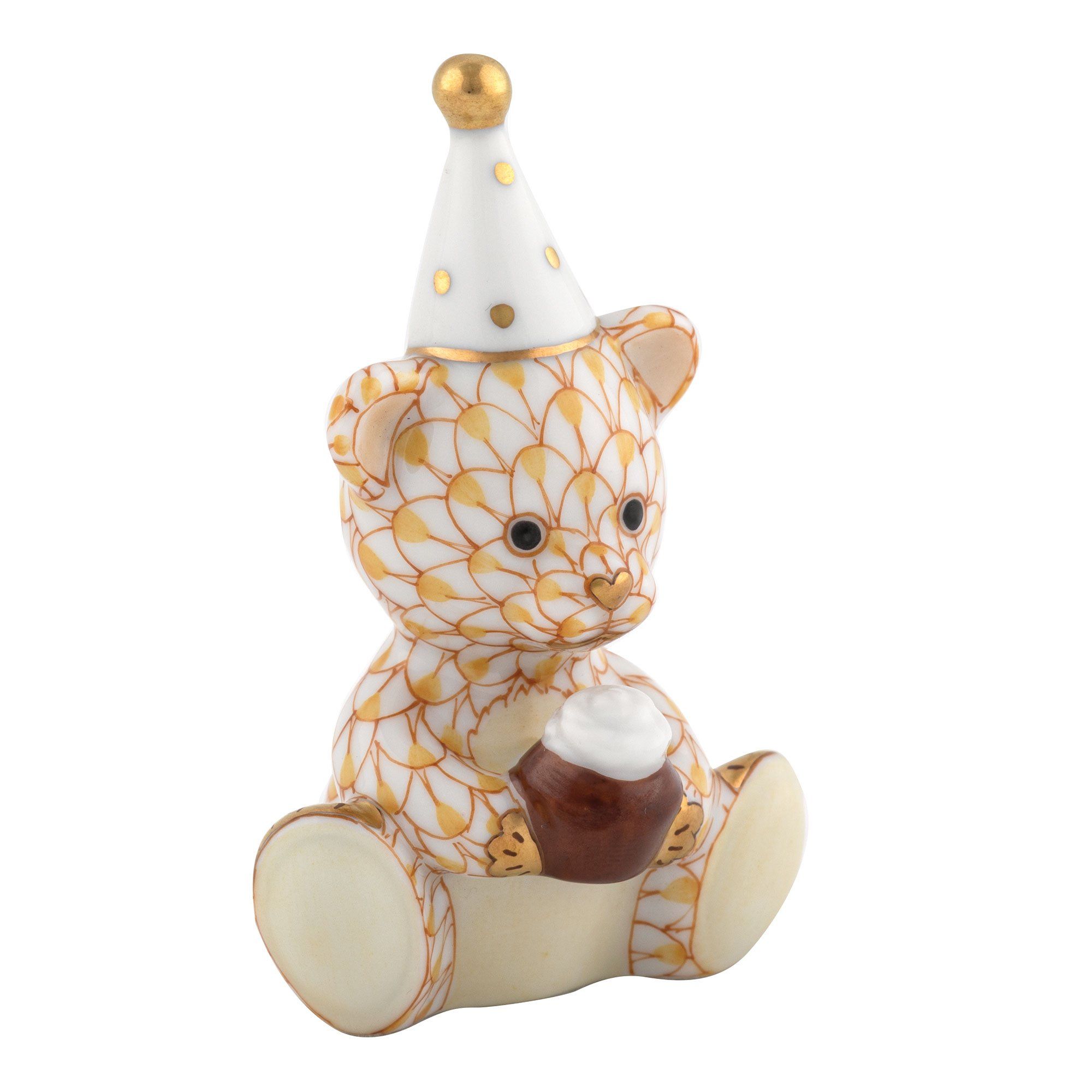 Handmade and Hand - painted Herend Birthday Bear Porcelain Figurine