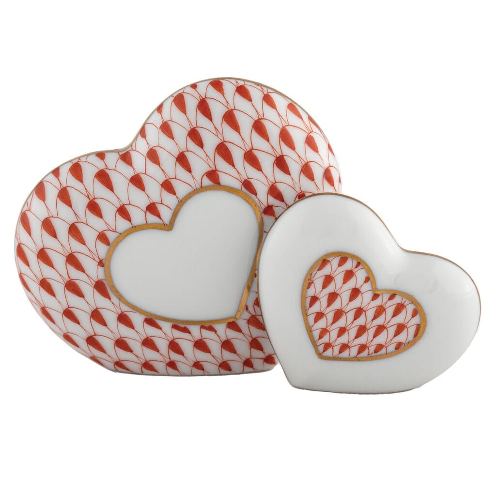 Exquisite Hand - painted Herend Two - Hearts Porcelain Figurine