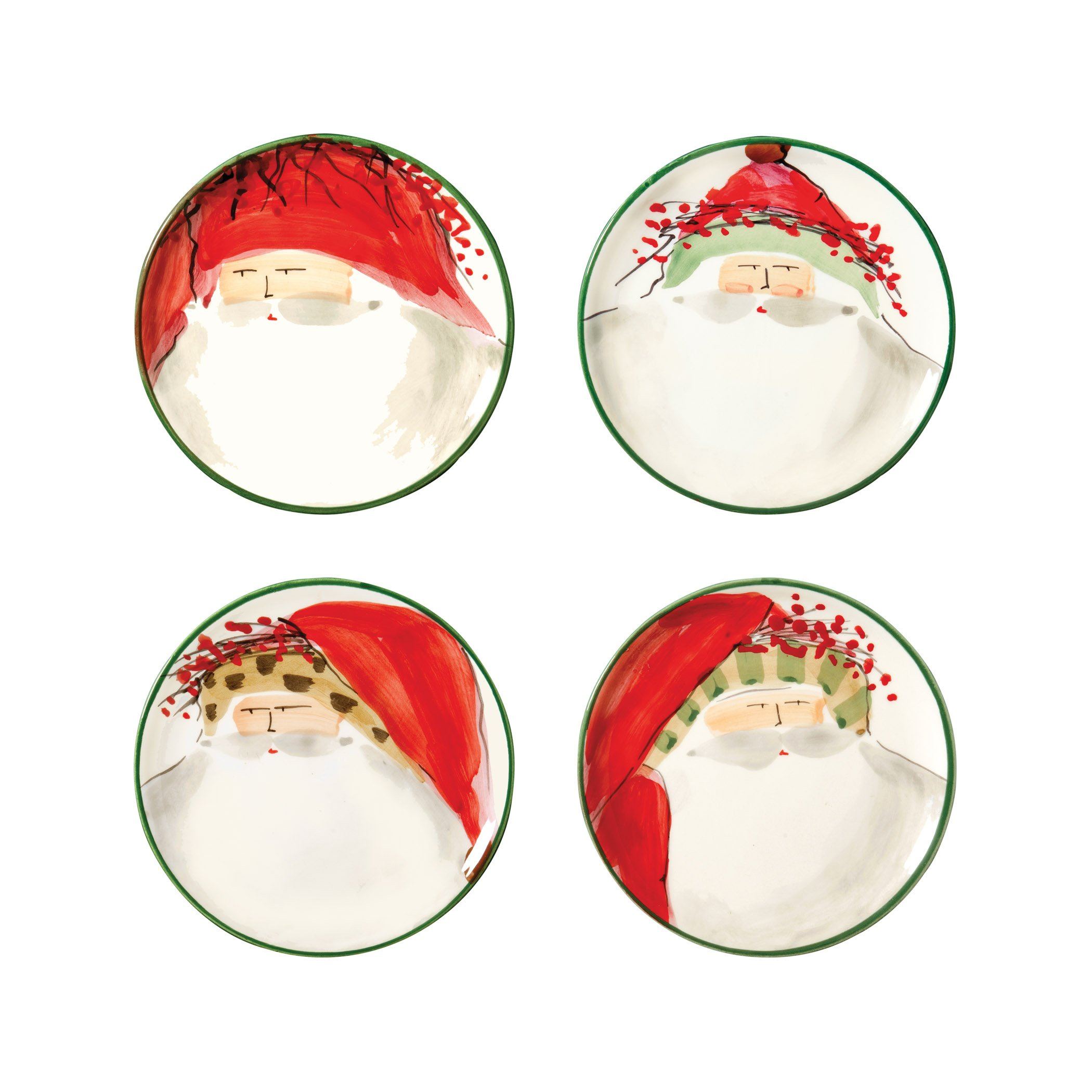 Vietri Assorted Set of 4 Old St. Nick Canape Plates for Holiday Decor