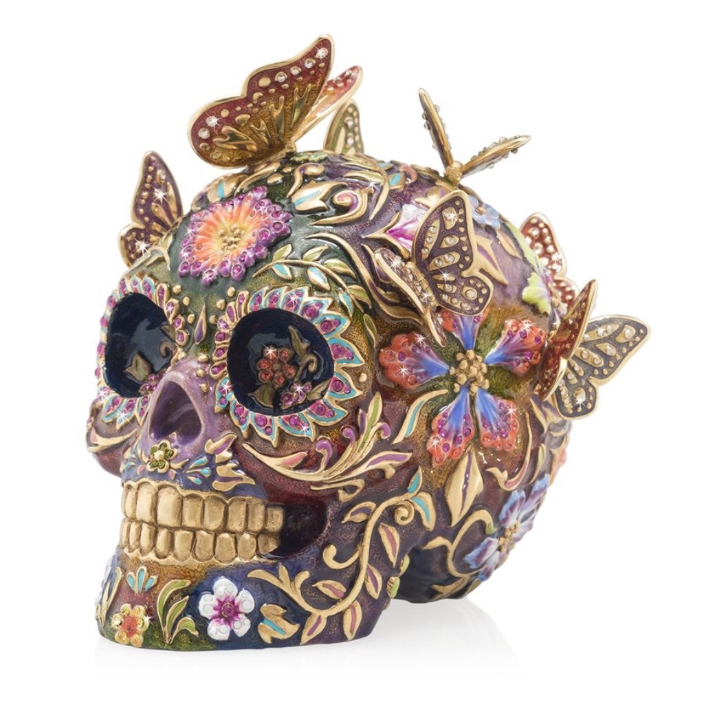 Jay Strongwater Collectible Frida Sugar Skull Figurine Adorned with Butterflies and Crystals