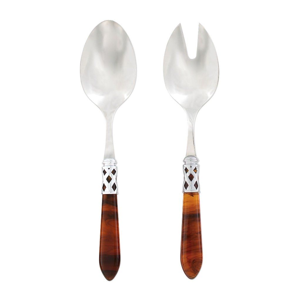 Vietri Aladdin Set of Shiny Chrome Salad Servers, Handmade in Italy