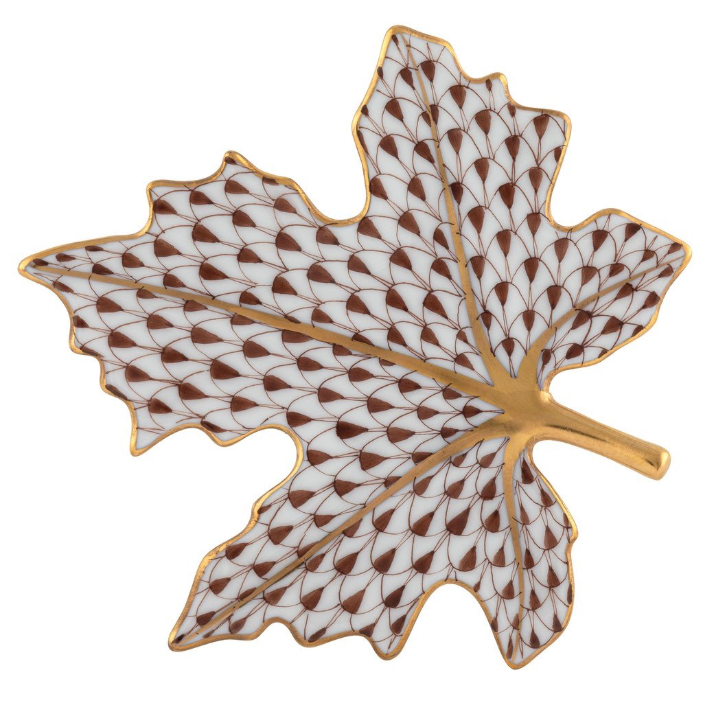 Exquisite Herend Hand - painted Maple Leaf Porcelain Figurine