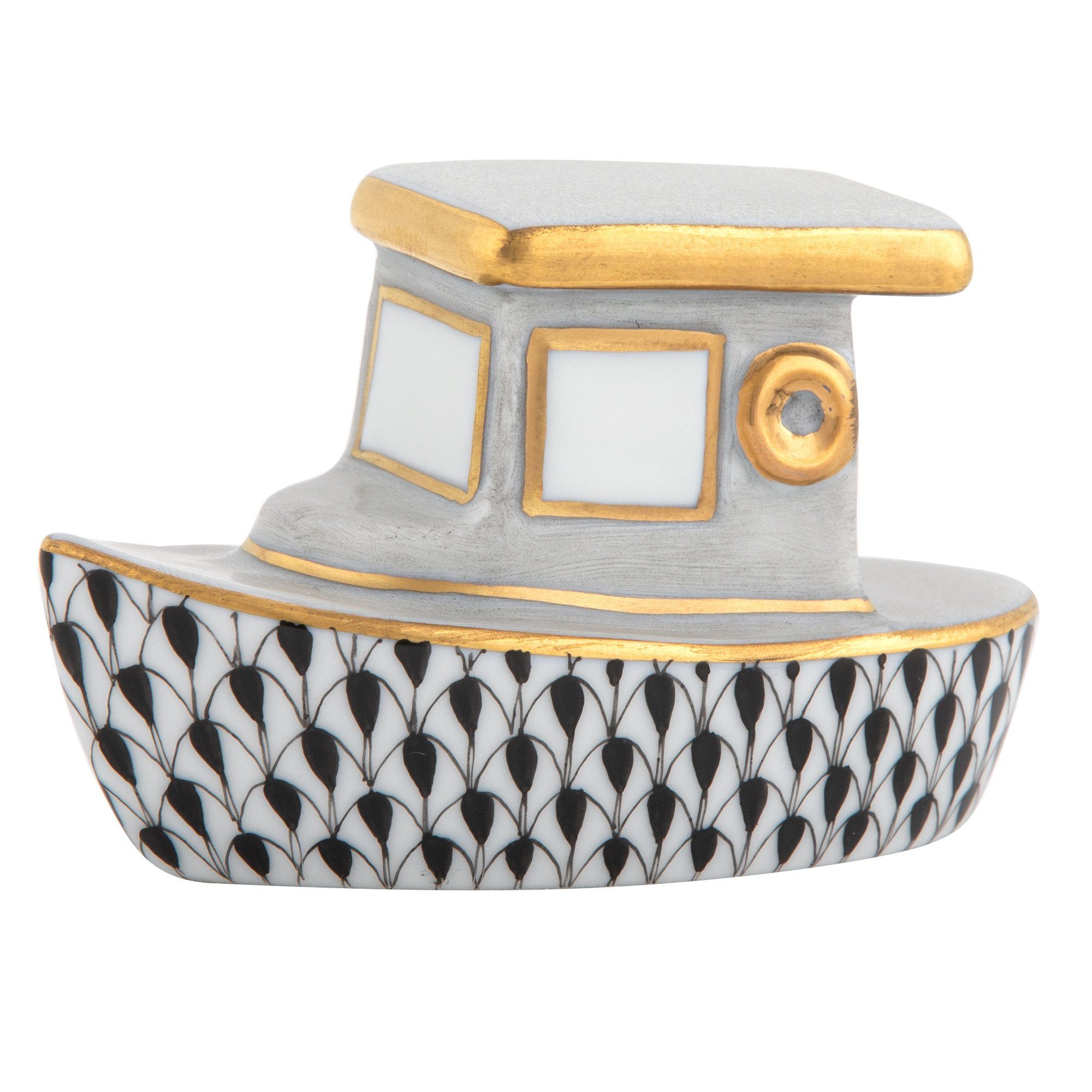 Exquisite Handmade Herend Porcelain Tug Boat Figurine for Collectors