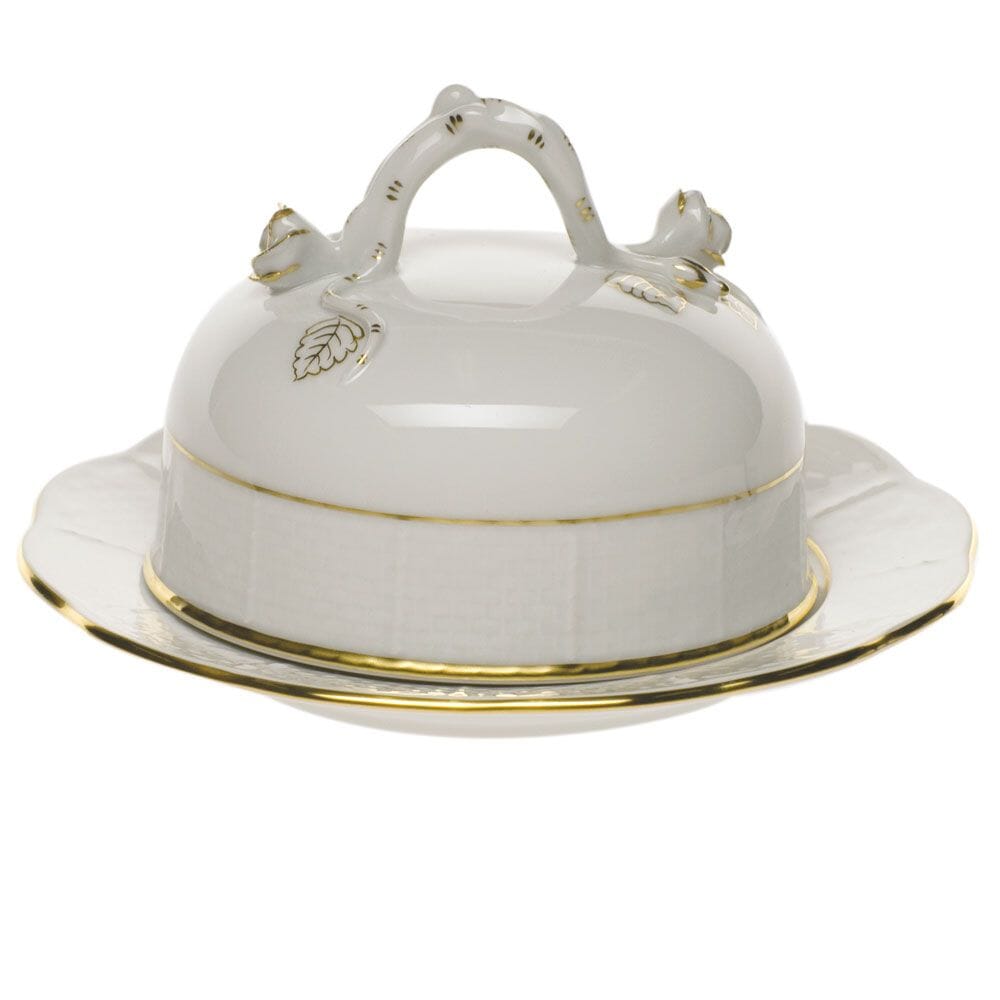 Exquisite Herend Covered Butter Dish with 24K Golden Edge