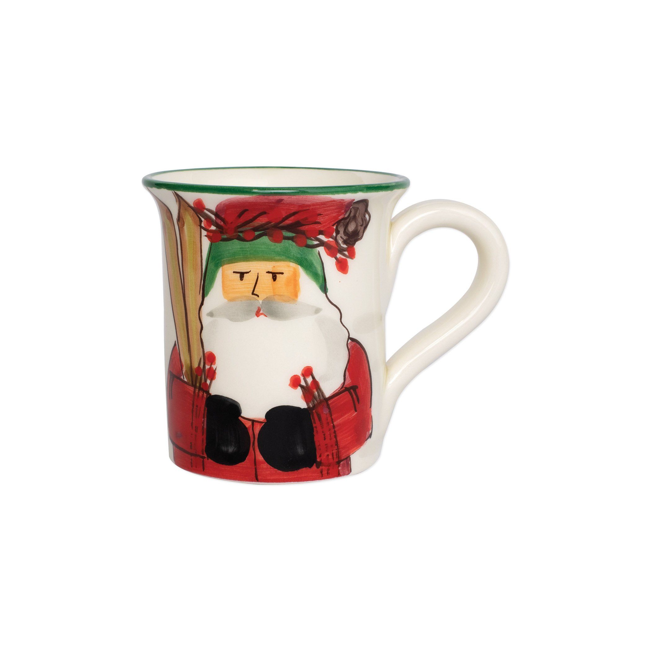 Vietri Mug - Skiing Old St. Nick Design for Holiday