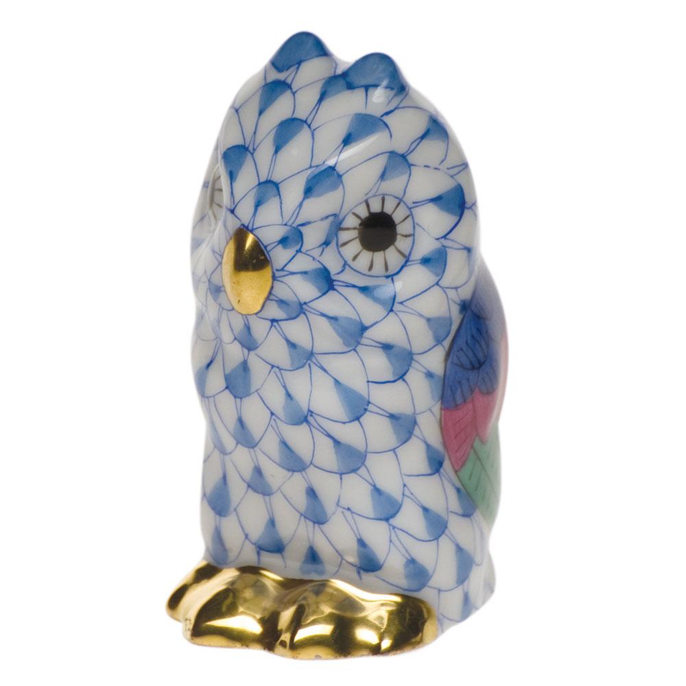 Handmade and Hand - painted Herend Miniature Owl Figurine