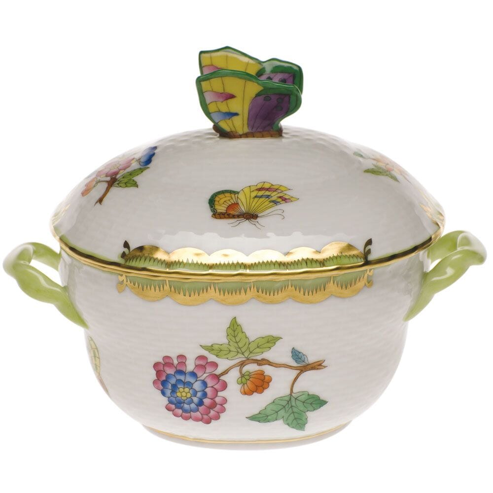 Exquisite Herend Queen Victoria Porcelain Covered Bonbon with Hand - painted Butterfly