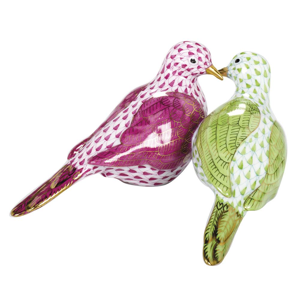 Exquisite Herend Hand - crafted Two Turtle Doves Porcelain Figurine