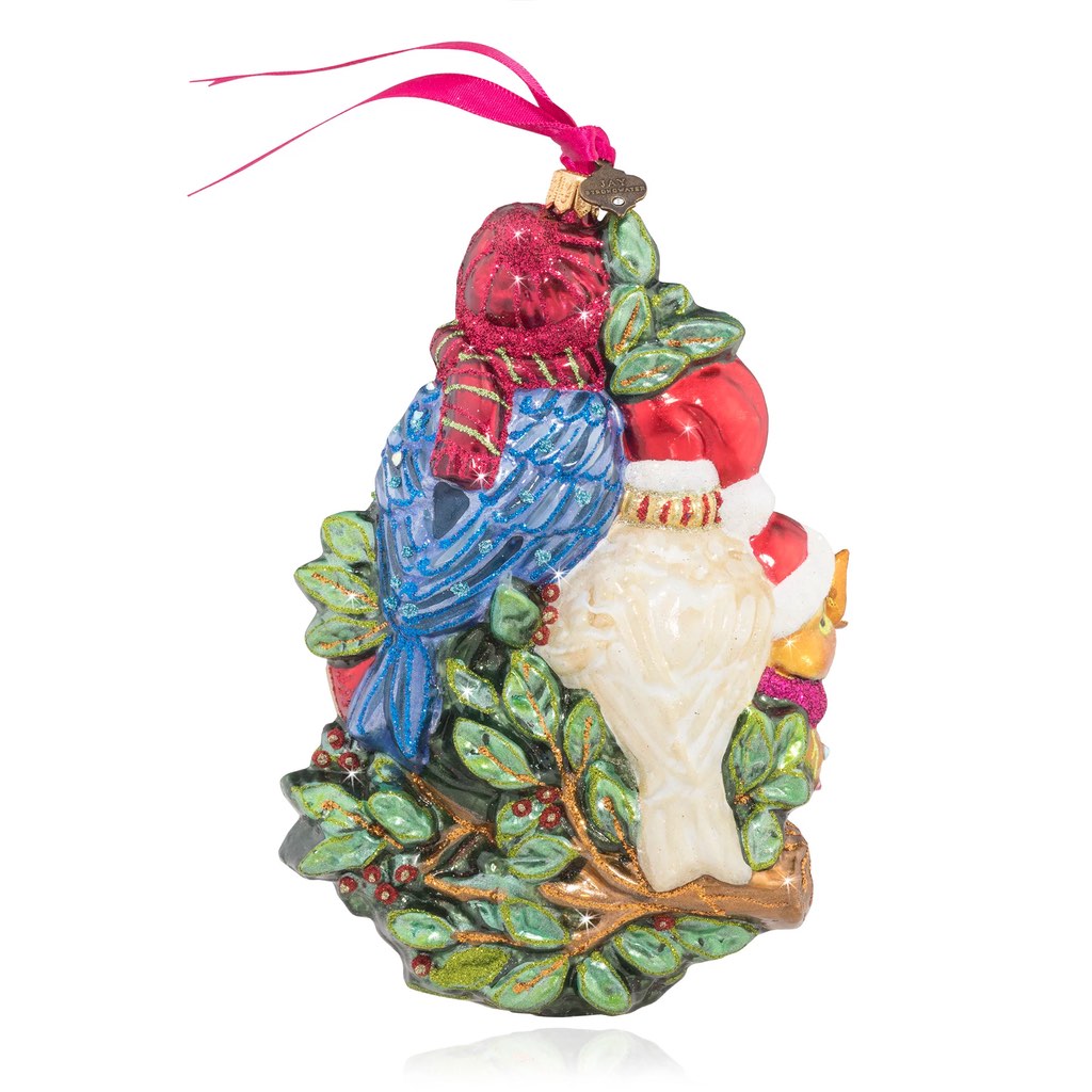 Jay Strongwater Exquisite Glass Ornament of Four Calling Birds for Christmas Decor