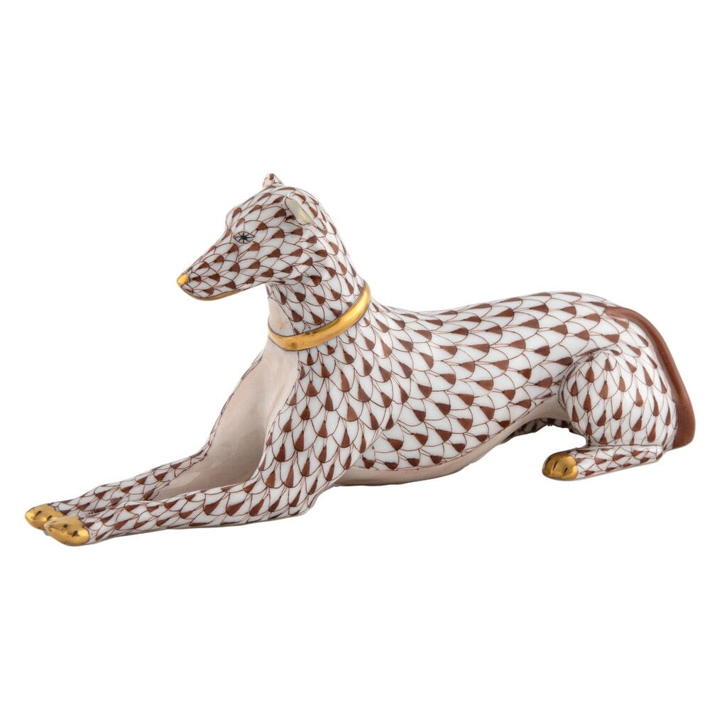 Handmade Herend Porcelain Greyhound Figurine with Gold Collar