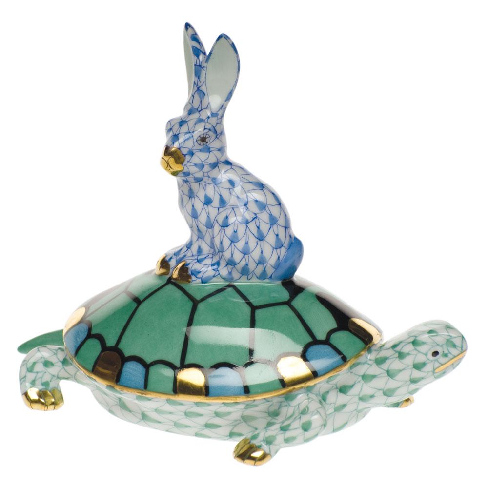 Herend Handmade Small Porcelain Tortoise and Hare Figurine for Decor