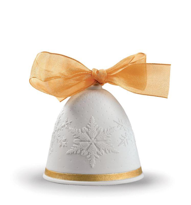Lladro 2019 Christmas Porcelain Bell Ornament with Re - Decorated Gold Finish