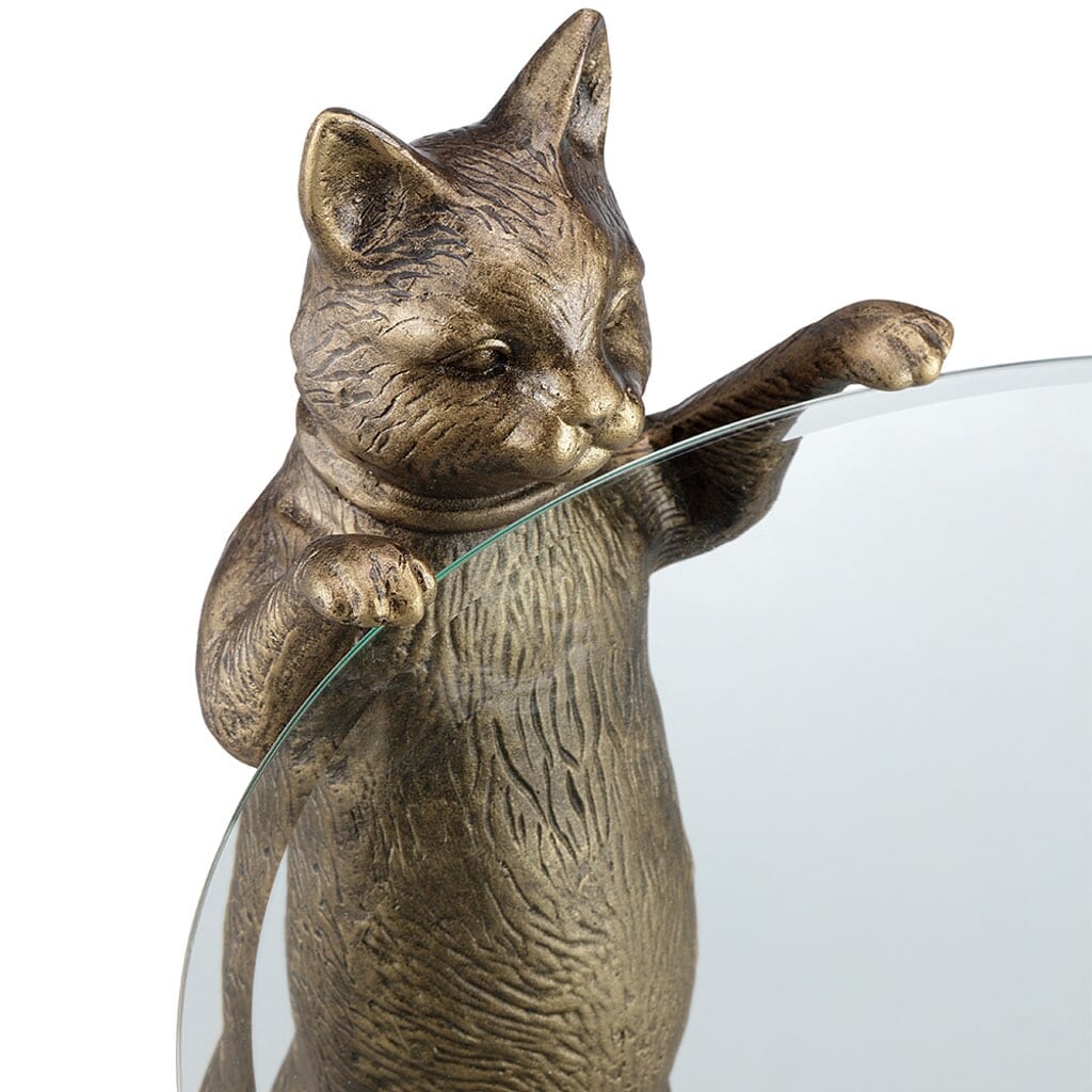 SPI Home Whimsical Curious Cats Aluminum End Table with Glass Top