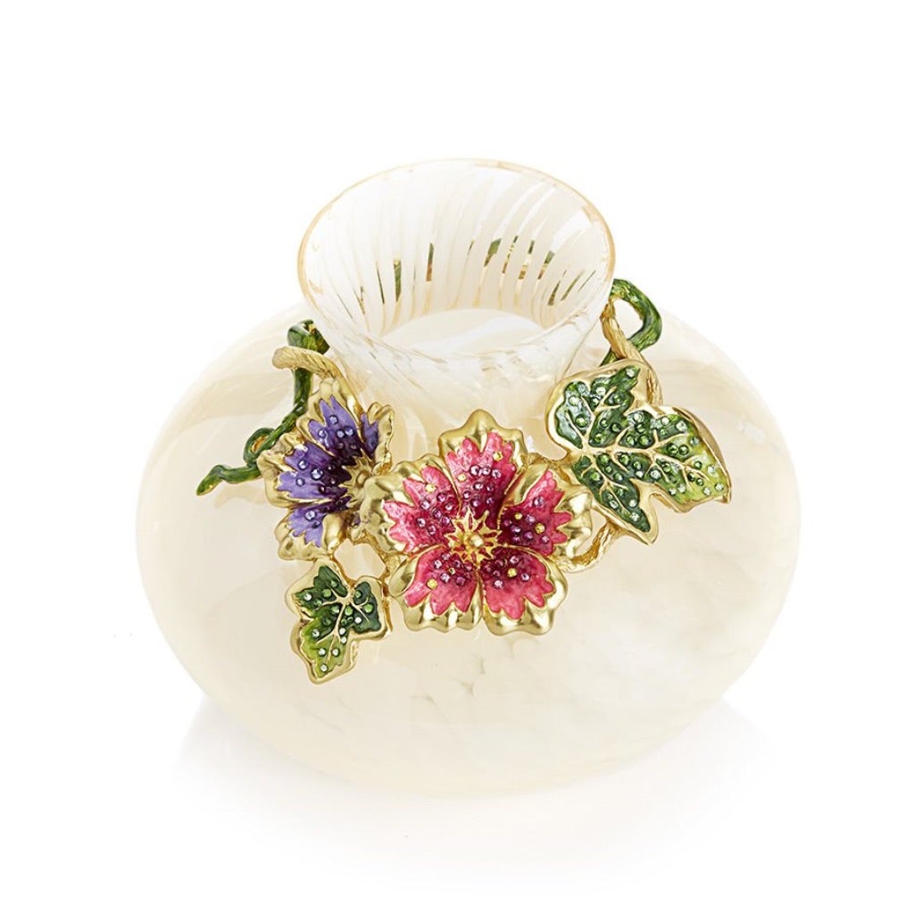Jay Strongwater Provence Holland Leaf and Flower Decorative Glass Vase