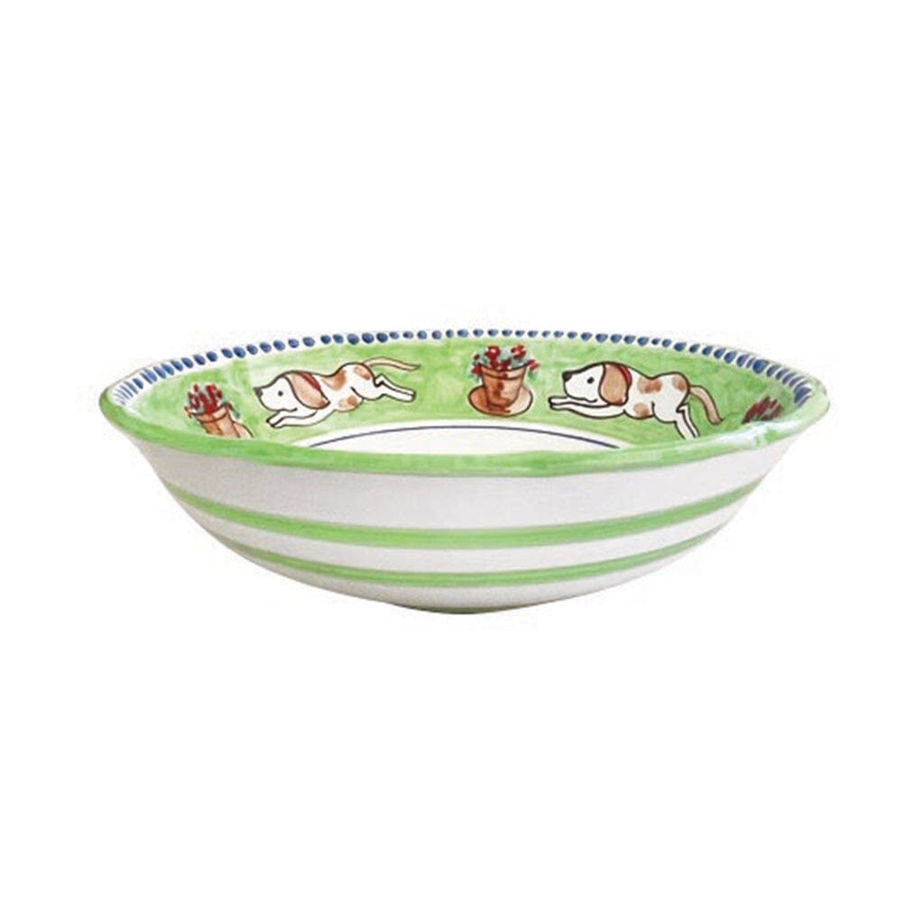 Large Hand - painted Vietri Campagna Cane Serving Bowl with Bold Blue Rim