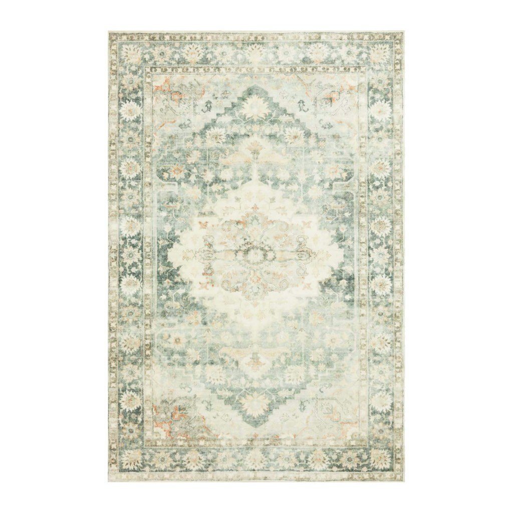 Loloi II Area Rug - Rosette ROS 08 in Teal and Ivory Color Scheme