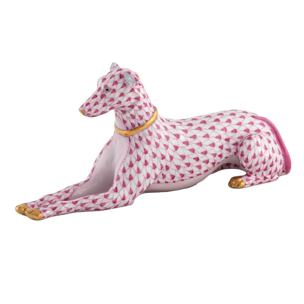 Handmade Herend Porcelain Greyhound Figurine with Gold Collar