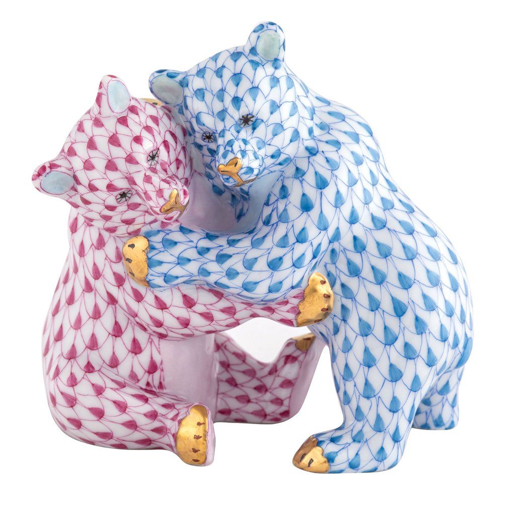 Handmade Hungarian Herend Porcelain Bear Hug Figurine