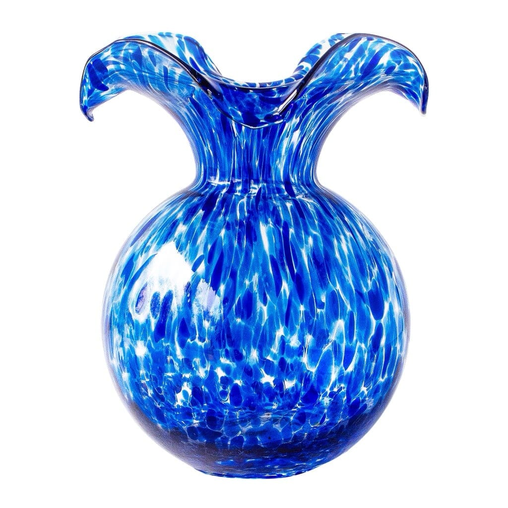 Medium Fluted Cobalt Tortoiseshell Mouth-Blown Hibiscus Glass Vase