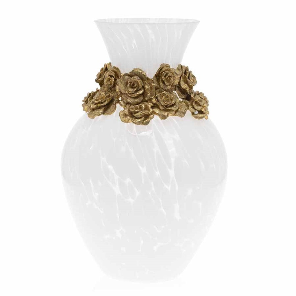 Jay Strongwater Exquisite 18K Gold-Finished Suzanne Rose White Dappled Vase