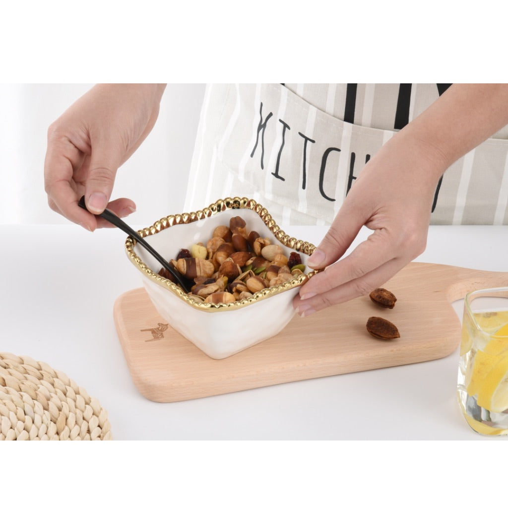 Pampa Bay Golden Finished Square Snack Bowl for Everyday Use
