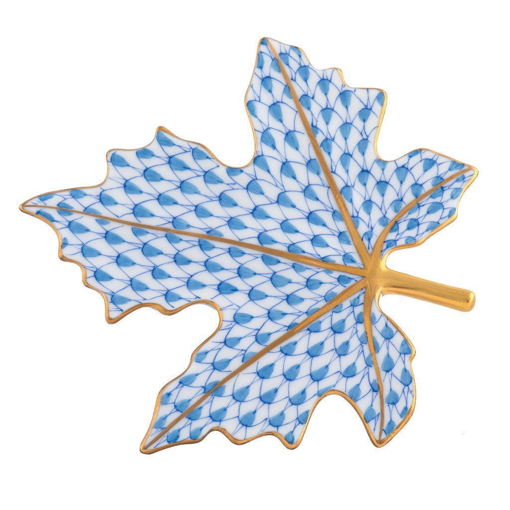 Exquisite Herend Hand - painted Maple Leaf Porcelain Figurine