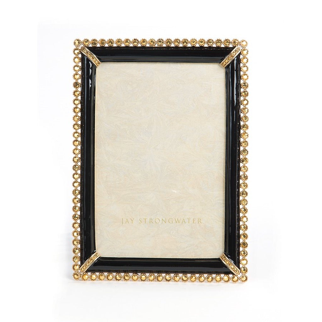 Jay Strongwater 4 x 6 Lorraine Frame in Jet - Black with 14K Gold Finish
