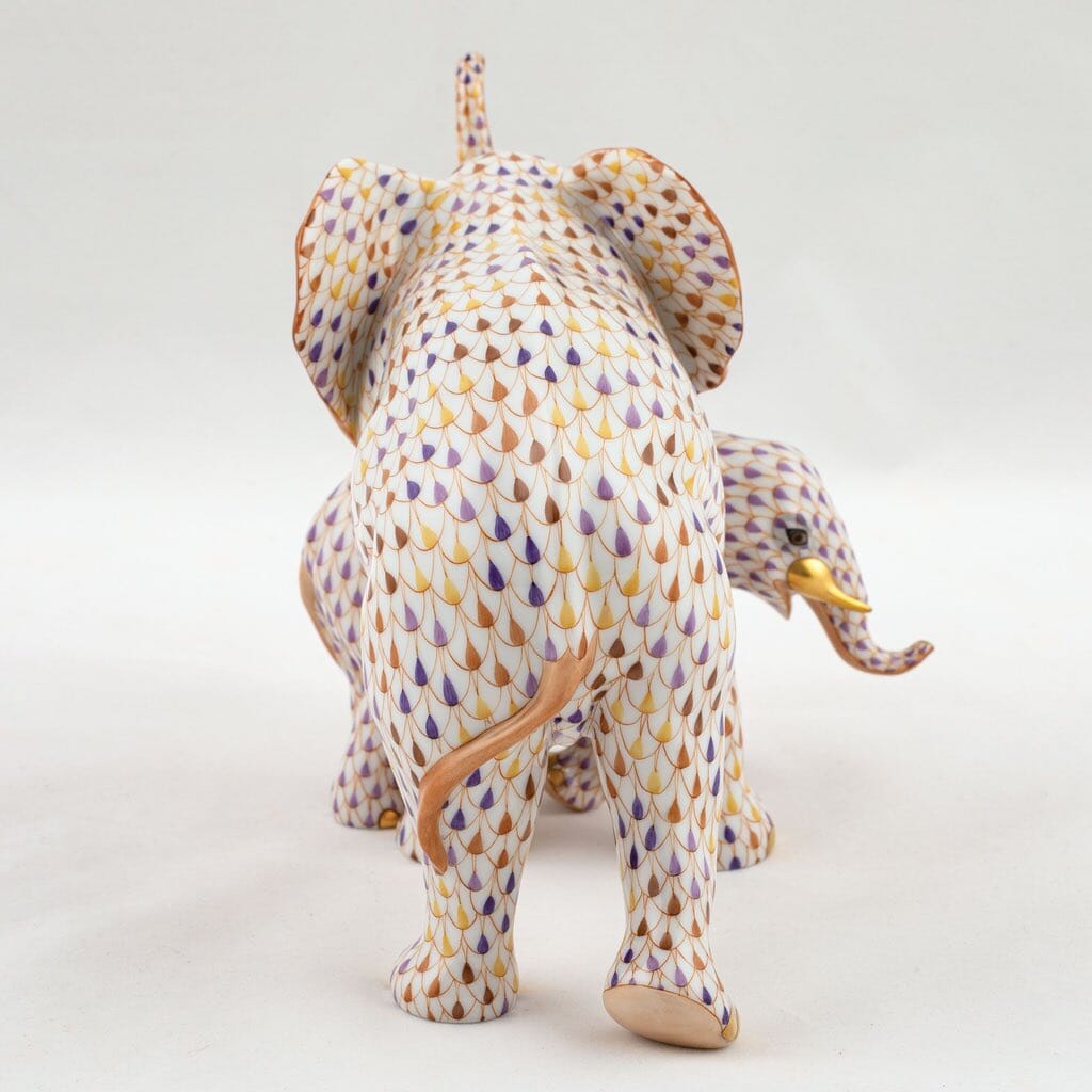 Limited Edition Herend Hand - painted Mother and Baby Elephant Porcelain Figurine