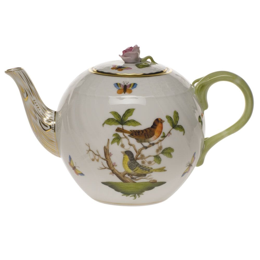 36 oz. Herend Rothschild Bird Tea Pot with Hand - painted Rose Design