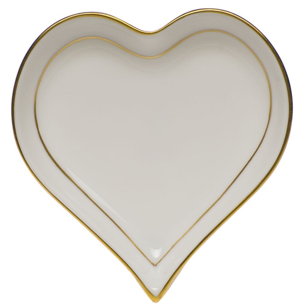 Exquisite Herend Small Heart Tray with 24K Golden Edge