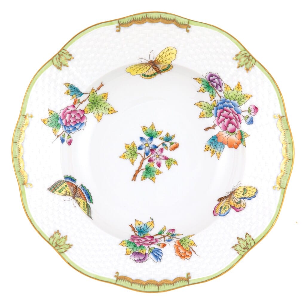 Exquisite Herend Fine Porcelain Queen Victoria Pattern Rim Soup Plate for Formal Dining